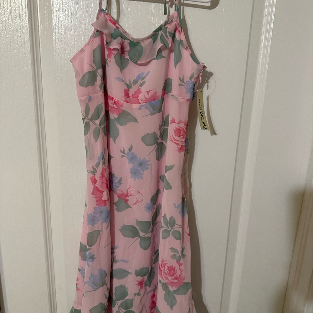 ⚡️NWT Cherokee Pink Dress with Green Floral Pattern